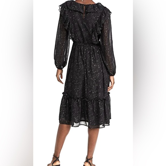 Anthropologie Moon River Midi Dress Black Chiffon Stars Long Sleeve SZ M  NWT - Picture 7 of 9